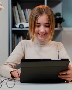 Secondary school student taking online math class