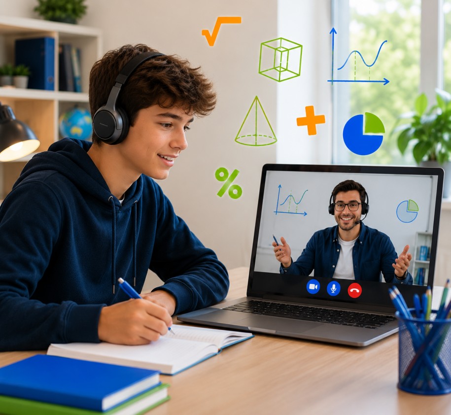 maths tutor taking online year 9 student math class