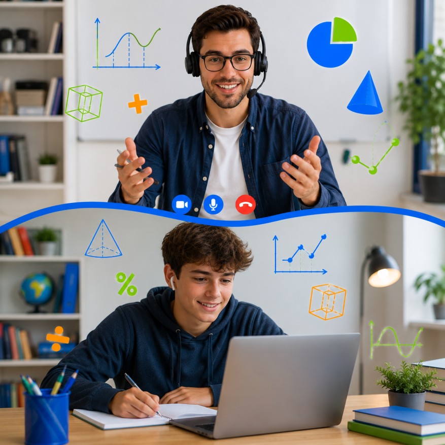 student taking online year 9 maths class