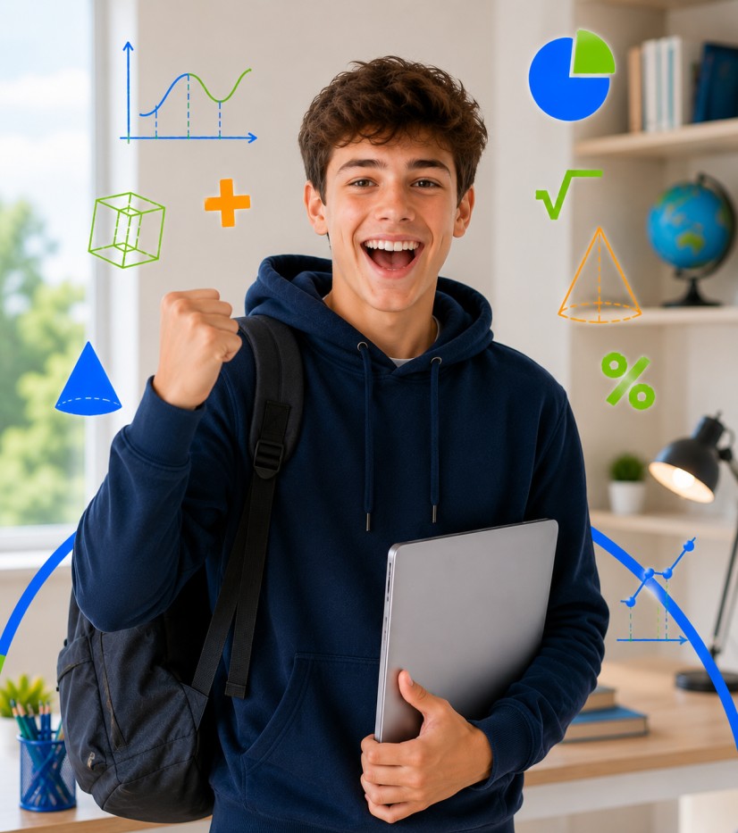 year 10 student happy taking online math class