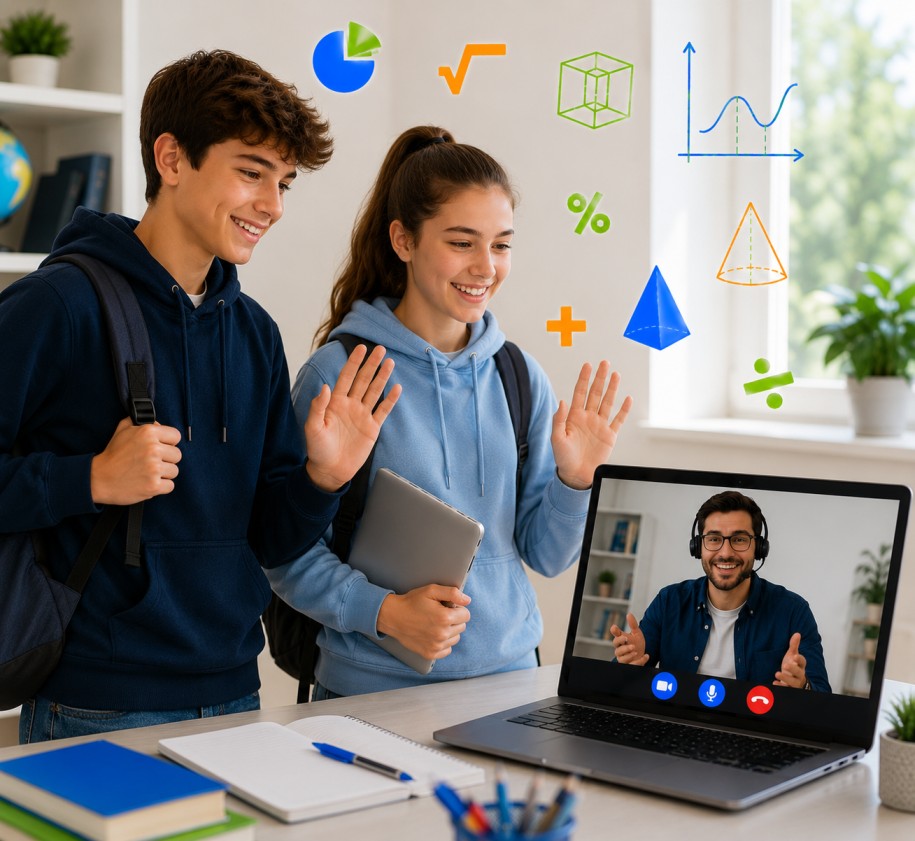 year 10 two students happy to taking online maths tutoring