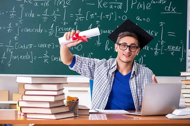 high school math student taking online class on the laptop