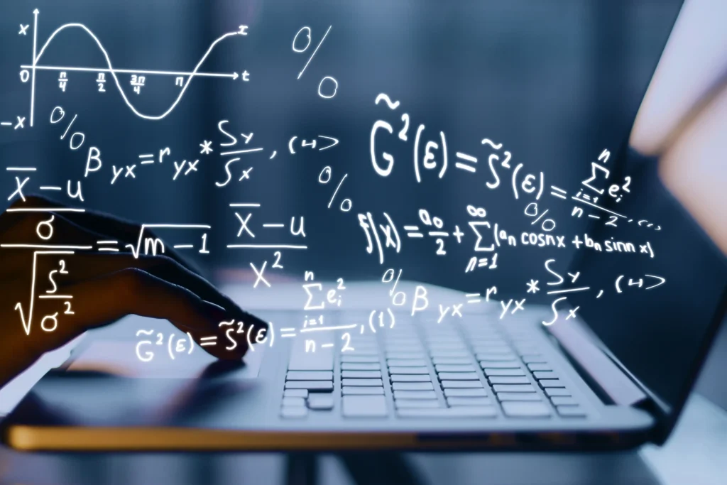 High School Math tutor solved mathematic equation on the laptop