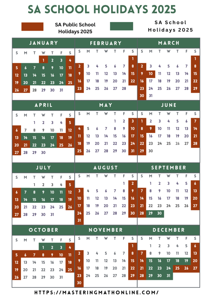 SA School Holidays 2025 Dates Calendar